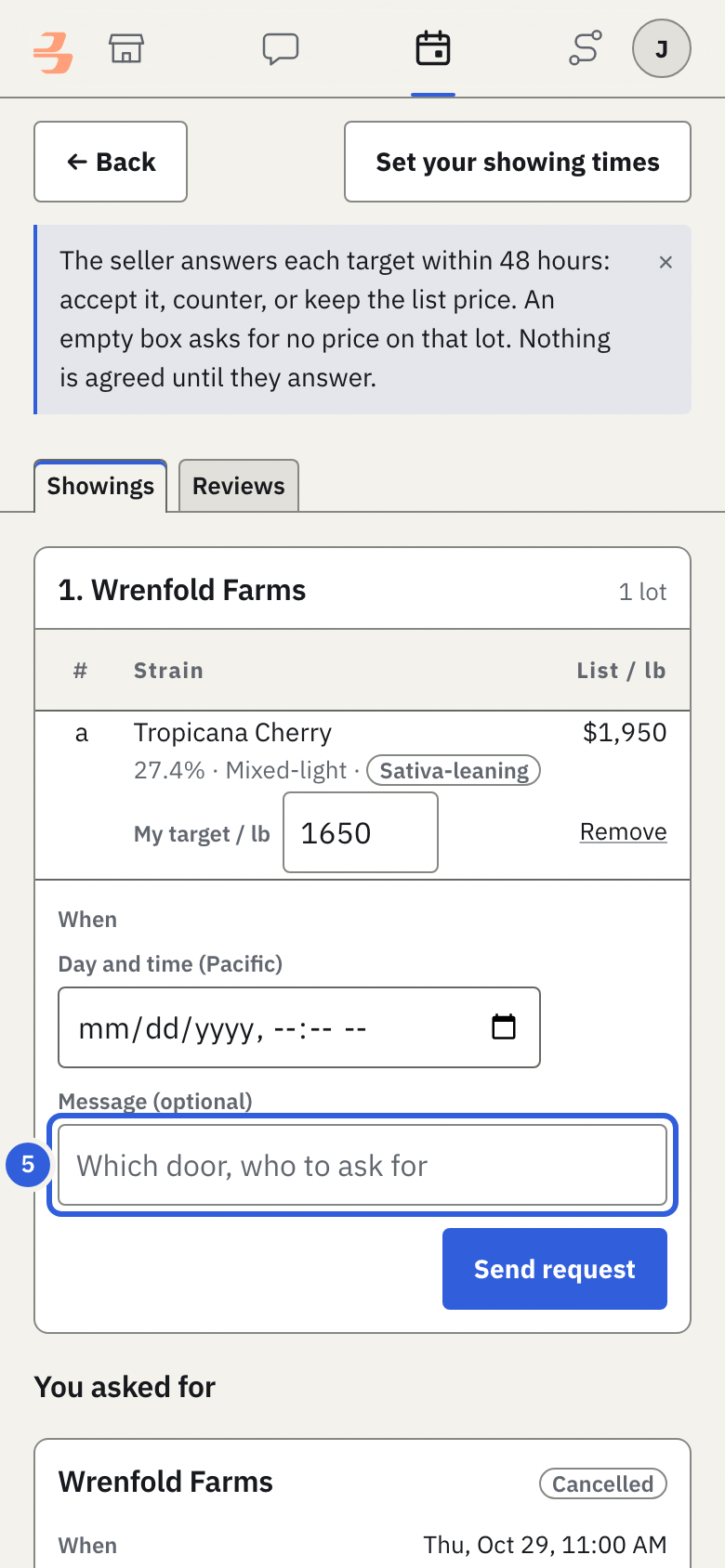 If the seller needs to know something, such as which door or who to ask for, write it in Message (optional).